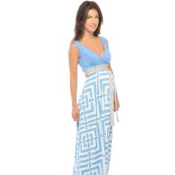 Olian Mina Blue Geometric Maxi Dress Maternity Small - Picture 2 of 7